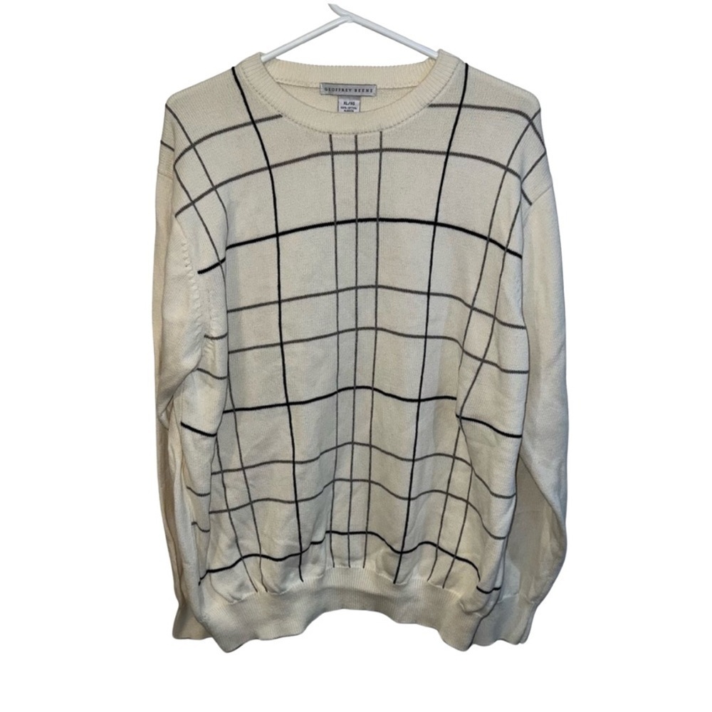 Geoffrey Beene Men’s White Plaid Cotton Sweater XL